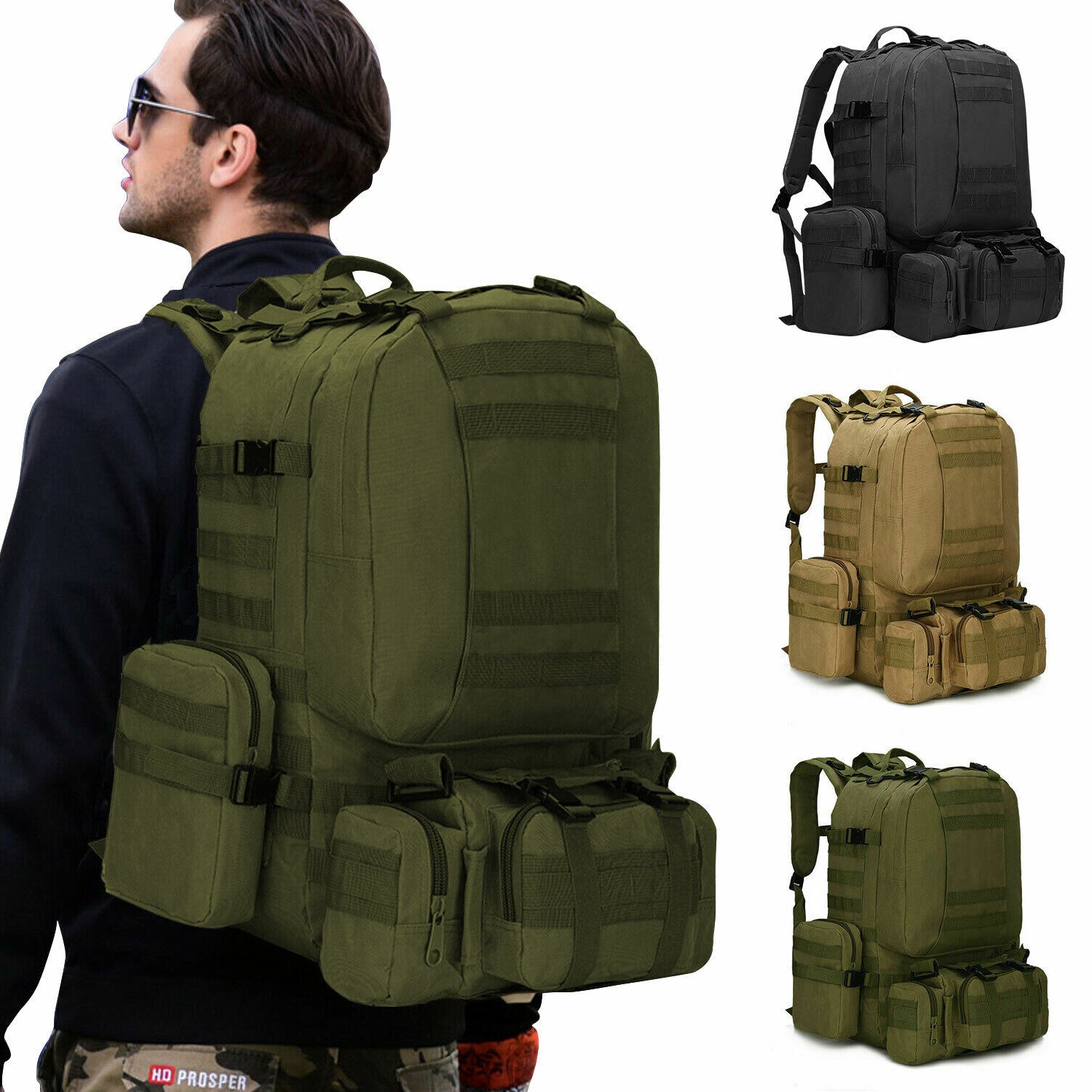 55L Large Tactical Backpack Military Army Molle Bag Rucksack 3 Day Assault Pack