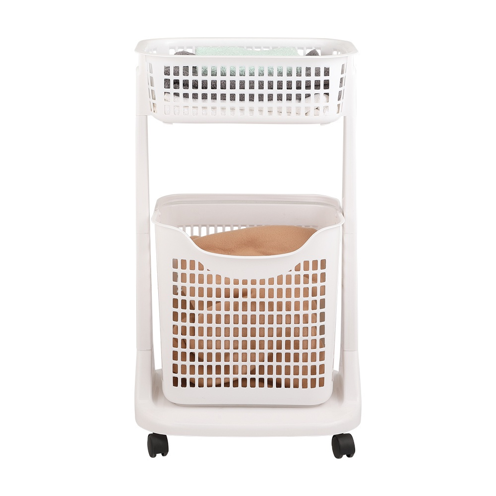 INDEX LIVING MALL ตะกร้าผ้า 2 ชั้นมีล้อ รุ่นโนริมะ - สีขาว