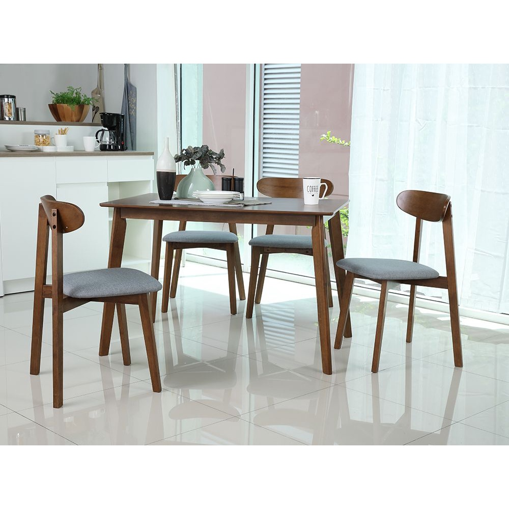INDEX LIVING MALL ชุดโต๊ะอาหาร รุ่นมิเชลล์ (โต๊ะ 1 ตัว + เก้าอี้ 4 ตัว) - สีวอลนัท/เทา