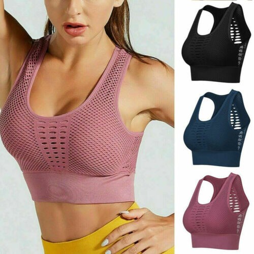 Women's Yoga Padded Sports Bra Backless Workout Seamless Racerback Gym Crop Tops
